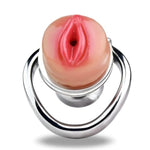 Male Chastity Cage, Chastity Device Realistic Pussy Cock Cage&Stainless Steel Chastity Cage+Silicone Vaginal Cap,Sissy Chastity Cage For Gay Sissy Men(Pink)(45Mm Ring)