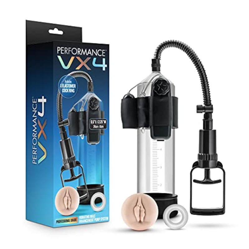 Blush Male Performance Enhancement Vx4 Penis Pump & Vibrating Masturbator - 2 Cock Pump Sleeve & Ring - Sexual Stimulation Device For Stronger Bigger Erections - 8.5" Cylinder - Adult Sex Toy For Men