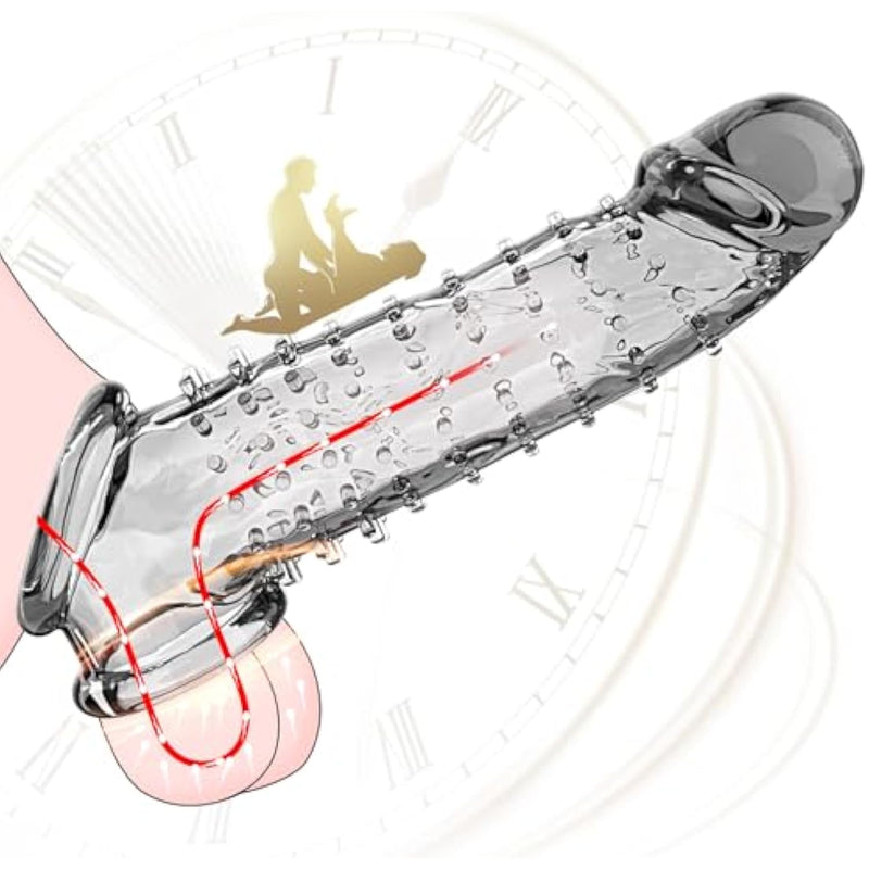 Reusable Penis Sleeve Cock Ring, Unique Barbed Shaped Clear Cock Sleeve Penis Extender Adult Sex Toys For Women And Men, Waterproof Penis Enlarger Male Sex Toys Cock Stimulator For Adult More Pleasure