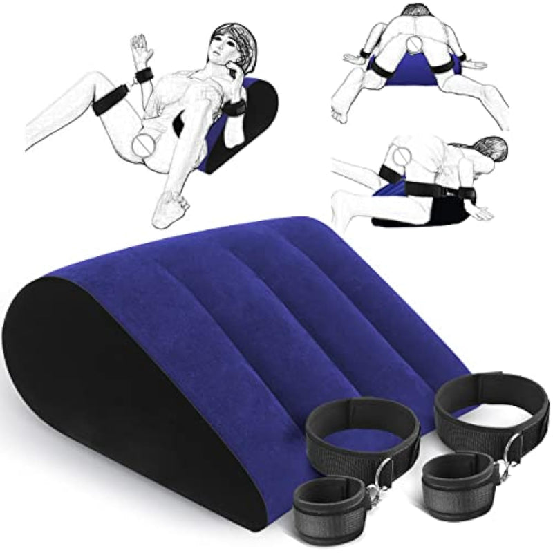 Sex Bondage Pillow Handcuffs Restraints Set - Bdsm Thigh Wrist Cuffs Inflatable Sex Position Pillow Sex Furniture Couples Toy Bdsm Bondage Restraint Kit Adult Sex Toys For Women And Couples(Blue)