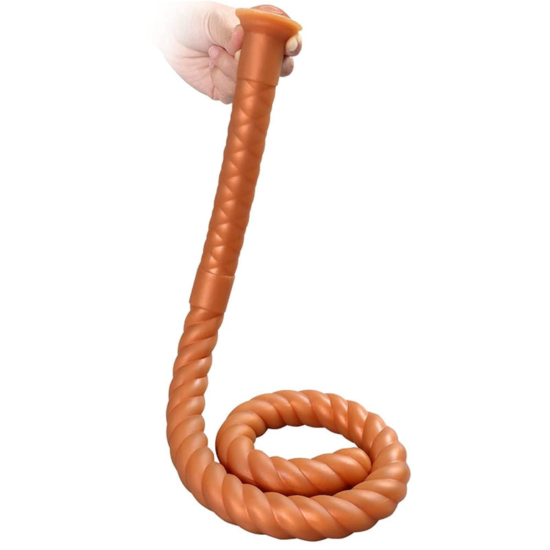 Super Long Anal Plug Dildo, 31.49 Inch Liquid Silicone Anal Butt Plug With Spiral Texture Design, Ultra Soft Vaginal Massage Prostate Stimulation For Women Men (Gold)