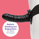 Perfect Partner Vibrating Strap On Dildo - 6 Inch Realistic Strap On For Pegging - Thick Elastic Waistband Holds Wired Remote Control - 3 Speeds & 7 Vibration Patterns - Black