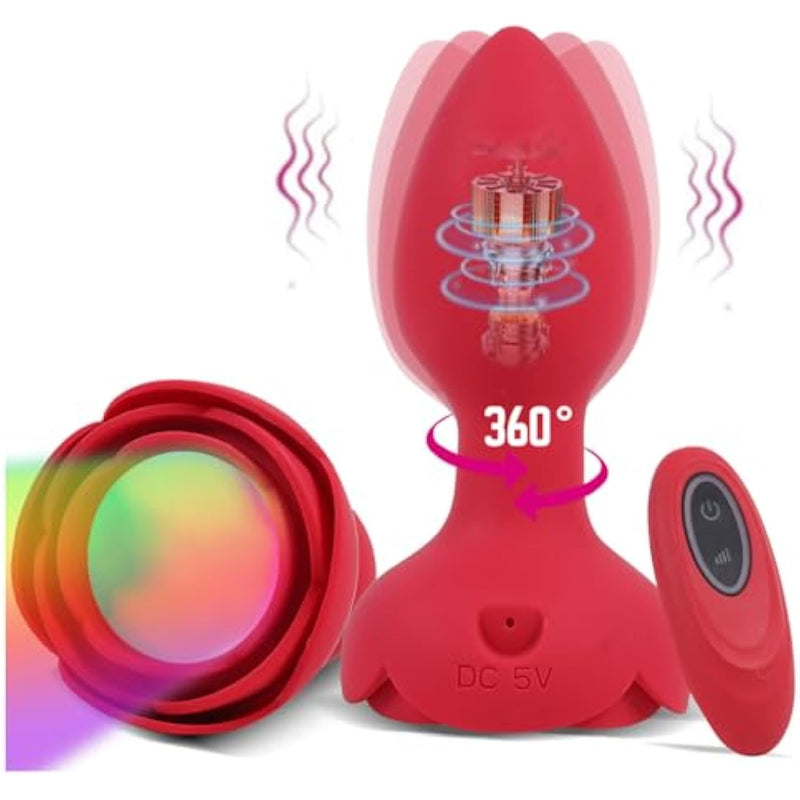 Light Up Rose Anal Plug With Remote Control – 10 Vibration & Rotation Modes For Men, Women & Couples – Waterproof Prostate Massager Adult Toy