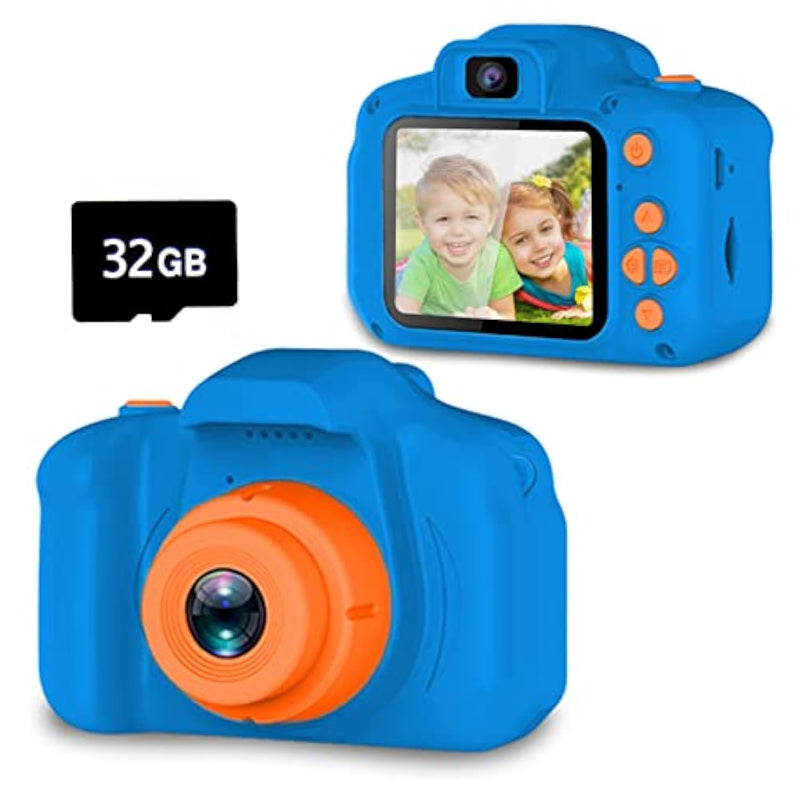Upgrade Kids Selfie Camera, Christmas Birthday Gifts For Boys Age 3-9, Hd Digital Video Cameras For Toddler, Portable Toy For 3 4 5 6 7 8 Year Old Boy With 32Gb Sd Card-Navy Blue