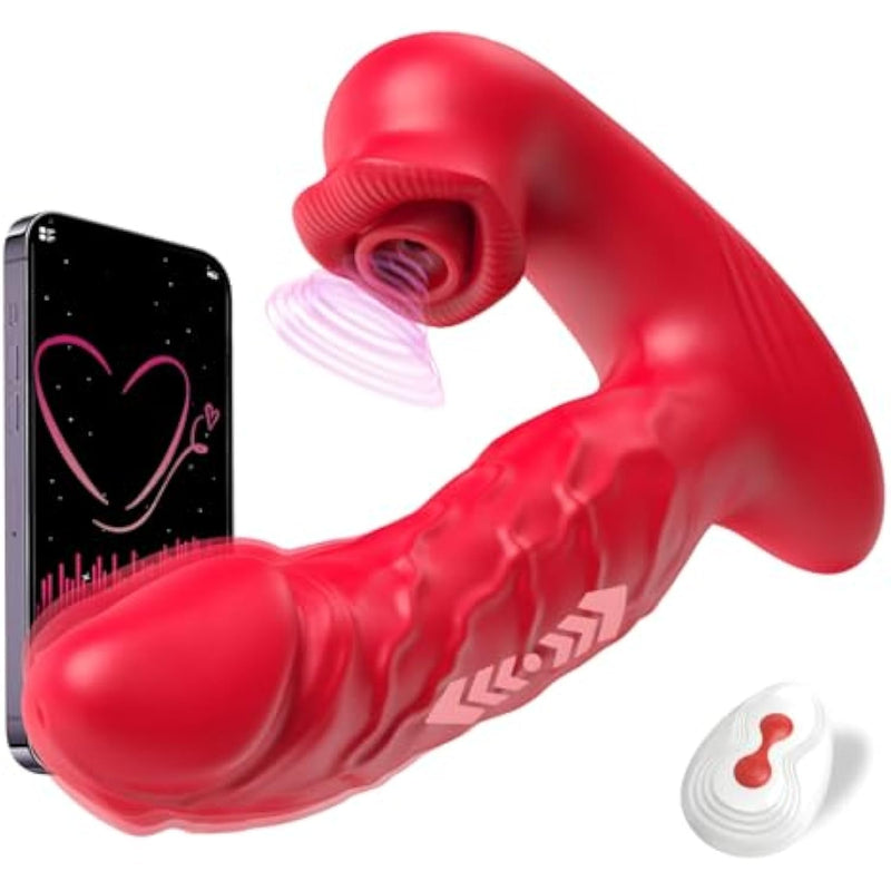 Thrusting Dildo Vibrator,Adult Sex Toys For Women 4In1 Wearable G Spot Vibrator Rose Sex Toy,Clitoral Tongue Stimulator With 9 Thrusting 9 Sucking Modes,Couples Sex Toy Sexual Pleasure Tools For Women