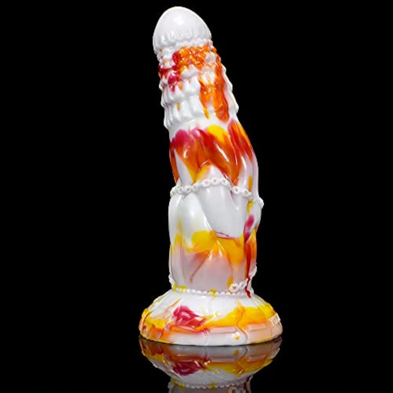 Curved Soft Silicone Made Colorful Dildo Anal Plug Multi Colored Flexible Hands-Free Odorless (Red+Yellow+White)