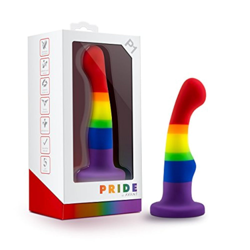 Avant P1 - Purio™ Platinum Silicone G Spot Dildo Sex Toy - Ultrasilk Smooth - 6 Inch Long - Sturdy Strap On Compatible Suction Cup Base - For Him Her Them - Pride Colors