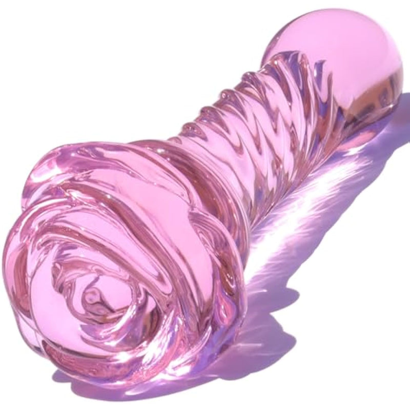 Glass Anal Plug Pink Butt Plug Prostate Massager With Spiral Texture, Rose Base And Gradual Head Fetish Bum Plug Anal Dilator Masturbation Sex Toy For Men Women