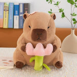 11.8 Inch Capybara Plush Toy Pillows With Happy Birthday Hat Bow Soft Capibara Stuffed Animals Plushies Toys Kids Party Decoration Gifts (Flower Style)