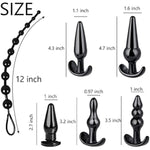 Newly Anal Butt Plug Waterproof Silicone Anales Trainer Set Plug For Women And Men Anal, With Beads Plug Kit, Pack Of 6 Anal Plugs-Black-2