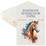15 Sheets A5 Handmade Watercolor Paper, 500 GSM Recycled Cotton, Deckled Edge