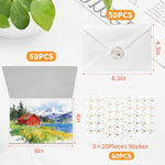 50 Pack Watercolor Cards with Envelopes and Seals 4x6 Inches in 140lb Cotton Paper