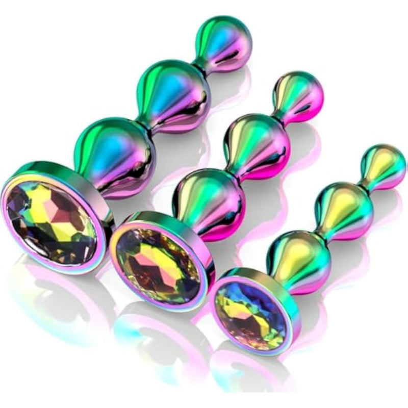 Small Medium Large Metal Anal Beads & Butt Plug Set – Graduated Stainless Steel Anal Trainer Pack For Men, Women, And Couples – Prostate Massager With Luxury Jewelry Design (Set Of 3) Metal Buttplug
