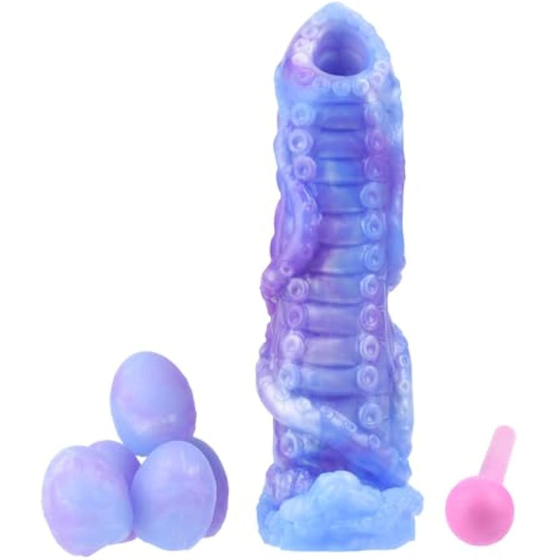 Liquid Silicone Made Creative Unique Design Ovipositor Dildo Anal Plug Tentacle Dildo With 5 Balls Octopus Fantasy Upgraded Hardness