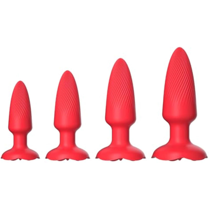 Silicone Anal Plug, Pack Of 4 Butt Plugs Training Set For Beginners Advanced Users, Prostate Sex Toys For Men,Women Couples(Red)