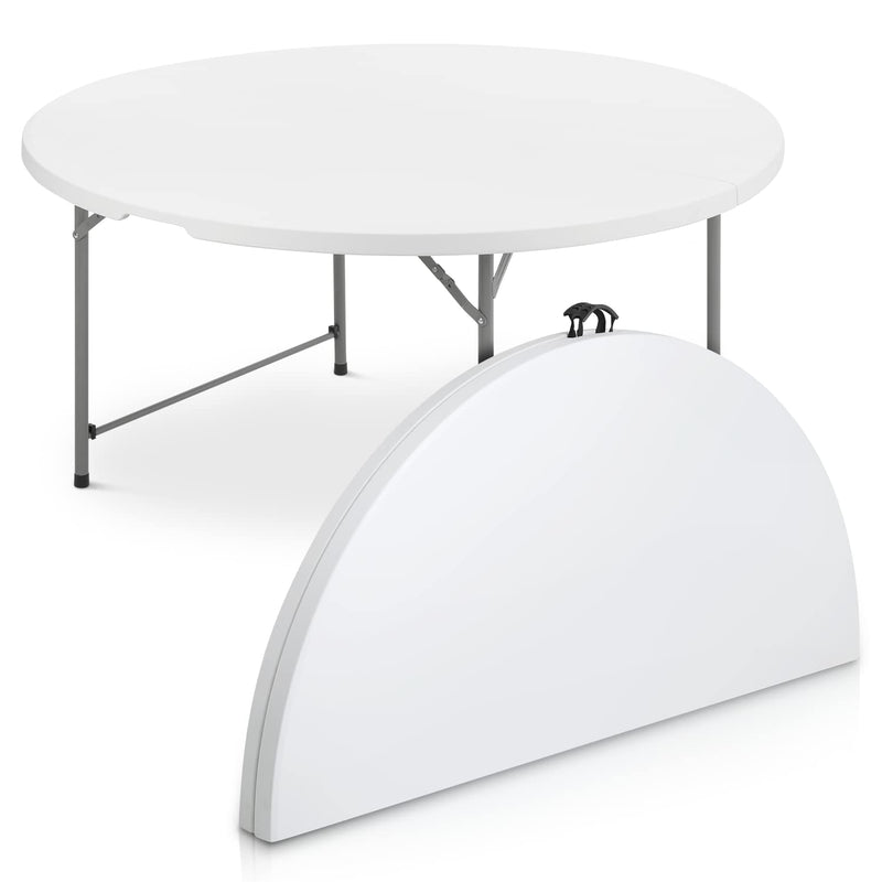 5Ft Folding Plastic Table, Heavy Duty Round Indoor Outdoor Tables For Kitchen