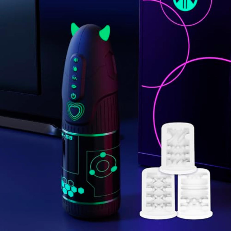 Automatic Male Masturbators 5 In 1 Penis Pump App Control 9 Rotating Thrusting 3 Sucking Real Voice Sex Toys For Men Male Stroker 3D Realistic Textured Pocket Pussy Devil Ver.2 Green