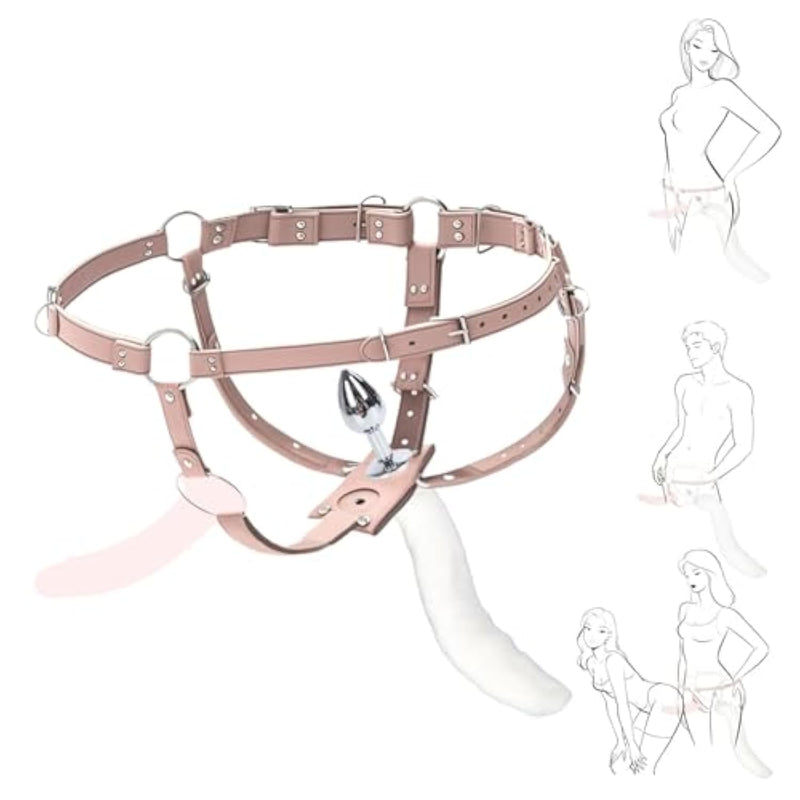 Strap-On Dildo Harness With Butt Plug – Double Penetration Adjustable Dildo Harness For Roleplay, Cosplay & Couples Fun – Beginner-Friendly Bondage Toy