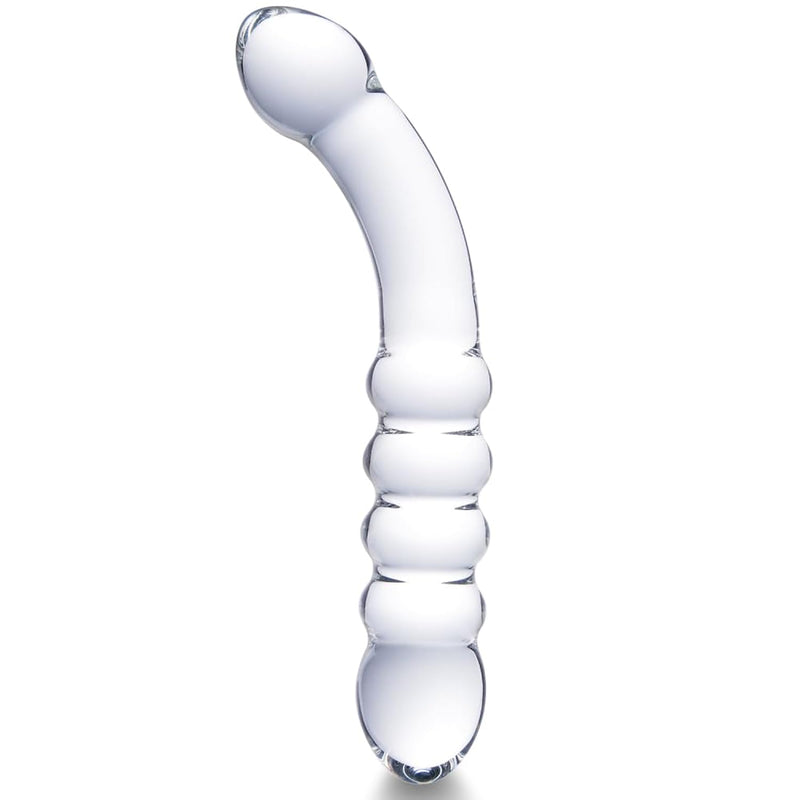 8.5 Inch Glass Double-Ended Dildo, Thin Curved Cute Transparent Double-Headed Clear Dildo, Crystal Anal Plug Beads, G-Spot Stimulation Prostate Massager, Pleasure Toy For Men, Women, And Couples