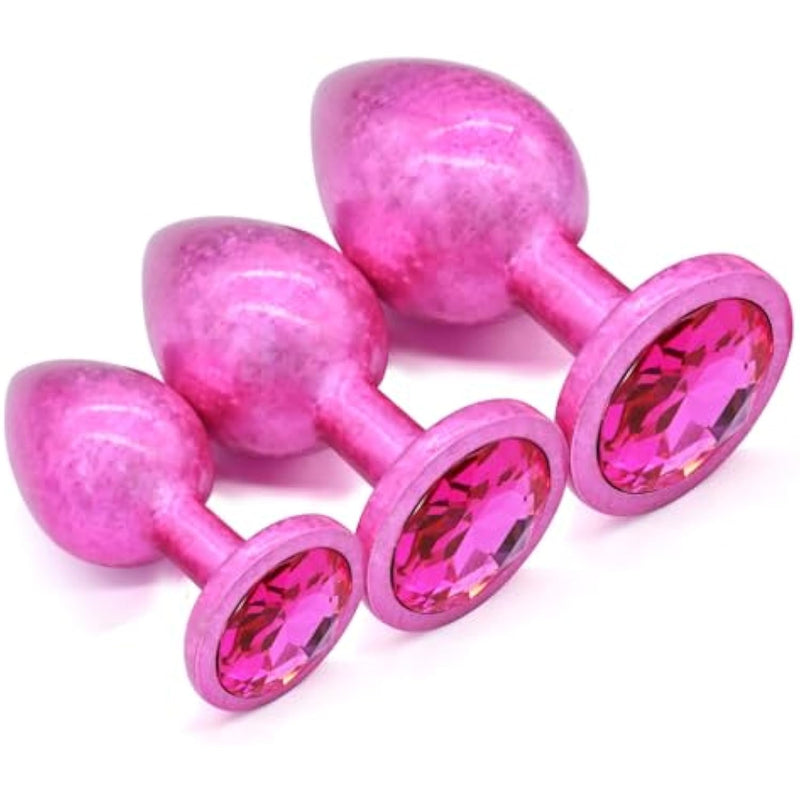 Anal Plug Training Kit Sex Toy, Ice Flake Finish With Jeweled Base 3Pcs Set Anal Butt Trainer, Anal Plug Adult Sex Toys For Beginner Prostate G Spot Prostate Plugs (Rose)