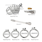 Chastity Cage Lock Set With 4 Penis Rings And Dilator Urethra Stainless Steel Cock Cages For Men Bdsm Extreme Bondage Sex Toys For Male (Silver Full Set)