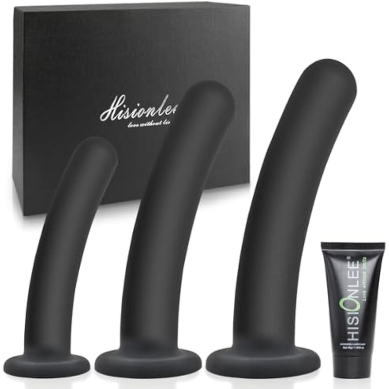 Dildo Anal Plug Trainer Kit, 3 Sizes Butt Plug Anal Toys Silicone Black Dildo With Strong Suction Cup Prostate Vaginal G Spot Sex Toys For Men Women (Black)