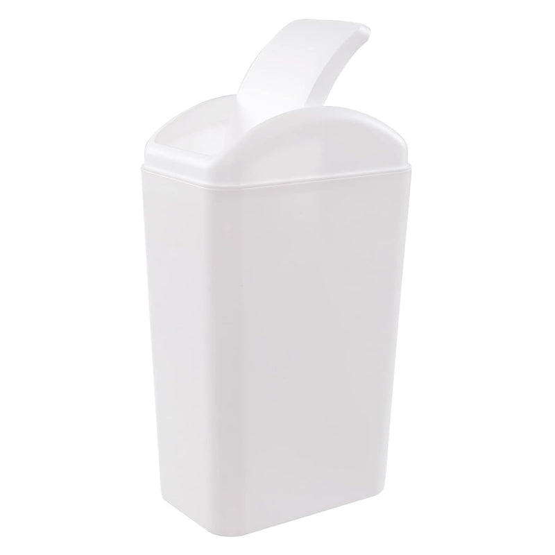 White Plastic Trash Bin With Lid, 1 Pack 3.5 Gallon Swing-Top Trash Can