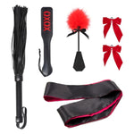 Leather Sex Restraints Kit For Beginners 5Pcs Whip Set Bed Bondage Kit With Flogger Feather Paddle For Couples (Blindfold Kit)