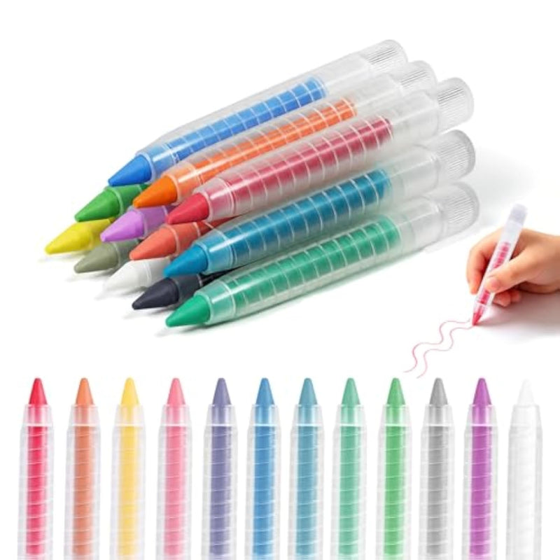12 Color Dustless Chalk with Twist-Up Holders, Washable & Non-Toxic for Kids