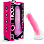 Neo Elite - 7.5Silicone Dildo With Balls - 1.5Thick Glow In The Dark Sensa Feel Dual Density - Strap On Compatible Sturdy Suction Cup For Hands Free Play - Body Safe Sex Toy