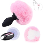 Bunny Tail Vibrating Butt Plug With Tail Anal Plug Vibrator Wireless Remote Control Design Role Play Cosplay Sex Games For Couples, Pink Fur Silicone Rabbit Buttplug Tail For Women, Men