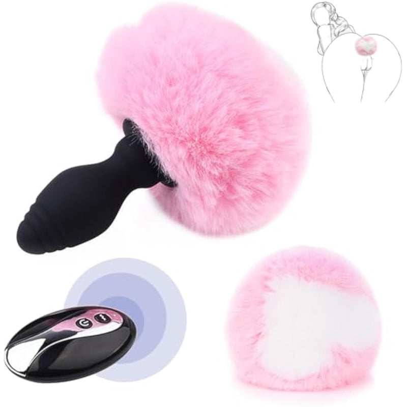 Bunny Tail Vibrating Butt Plug With Tail Anal Plug Vibrator Wireless Remote Control Design Role Play Cosplay Sex Games For Couples, Pink Fur Silicone Rabbit Buttplug Tail For Women, Men