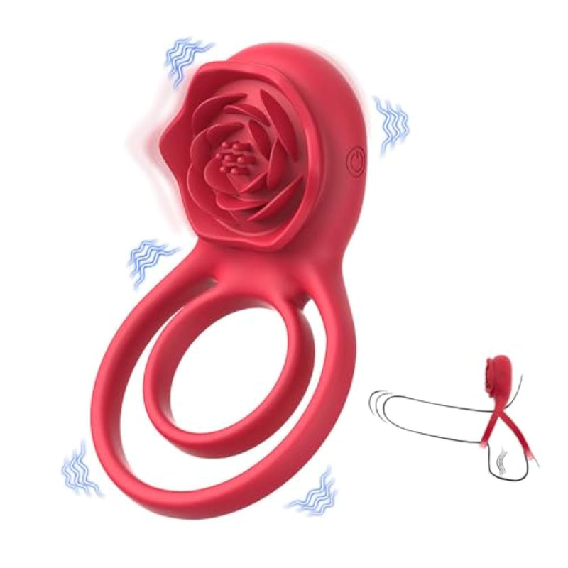 Vibrating Cock Ring With Rose Clitoral Vibrator, Penis Ring Vibrator With 10 Vibrations, Pleasure Vibrating Male Toys/Adult Sex Toys And Games For Couples