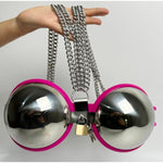 Female Chastity Device Bra Stainless Steel Adjustable Bdsm Slave Metal Lockable Underwear Chain Bondage Game Erotic Slave Fetish Sex Toy (Pink)