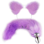 Fox Tail Anal Butt Plug, 2Pcs/Set Artificial Fox Tail Anales Plug With Cat Ears Headband, Fox Adult Metal Butt Plug Sex Toy For Sm & Cosplay (Purple)