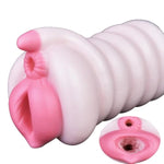 Soft Lifelike Fantasy Pink Unique Design 2 In 1 Male Masturbator Silicone Men Stroker Male Sex Toy Adult Sex Product For Men Couple Liquid Silicone Made Textured Tunnels Waterproof Flexible