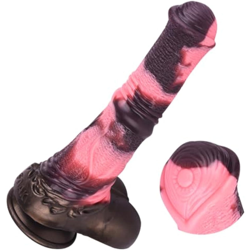 9.8 Inch Realistic Big Silicone Horse Dildo Thick Anal Toy Huge Animal Dildo Ribbed With Suction Base Hands-Free
