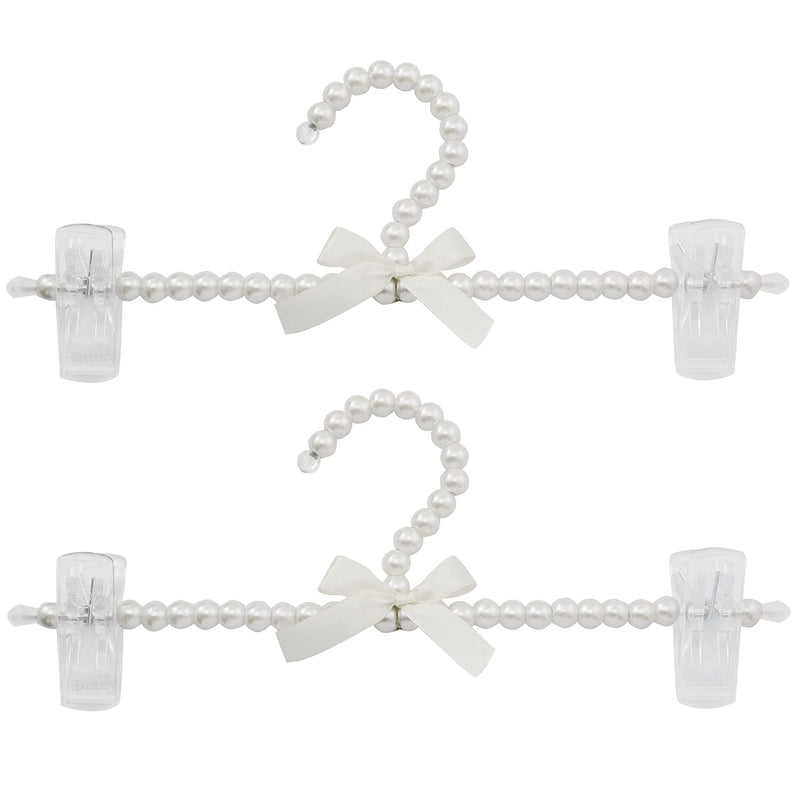 2Pcs Pearl Plastic Bowknot Clothes Rack With Clip Artificial Pearl Hangers Pearl