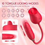 Flower Sex Toy Dildo Vibrator-2In1, Sex Stimulator For Women With 10 Tongue Licking & 10 Thrusting Dildo G Spot Vibrators, Adult Games Clitoral Nipple Licker For Woman Man, Couples Pleasure (Red)
