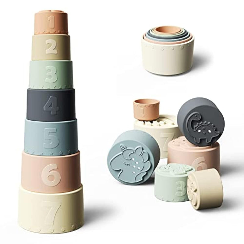 Stacking Cups Toy, Fun Educational Baby Toys Silicone Soft Teething Toy, Ag
