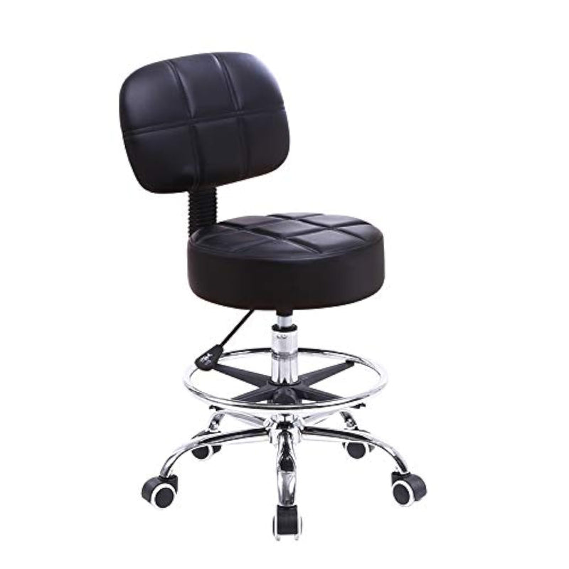 Swivel Round Rolling Stool Pu Leather With Adjustable Foot Rest Height Adjusta