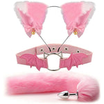 Fox Animal Costume Set Furry Ear Headband Fox Tail Bell Anal Plug-Animal Sexual Anus Bat Leather Choker