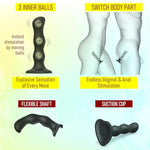 Dildo Geisha Ball - Ultra-Soft Liquid Silicone Dildo With Flexible Design & Responsive Internal Balls - Suction Cup Dildo Ideal For Vaginal & Anal Pleasure (Black - Medium)