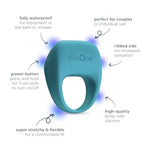 Vibrating Ring For Couples Or Individuals, Body-Safe Silicone, Waterproof, Usb Rechargeable, Massager With 10 Vibration Settings, Teal
