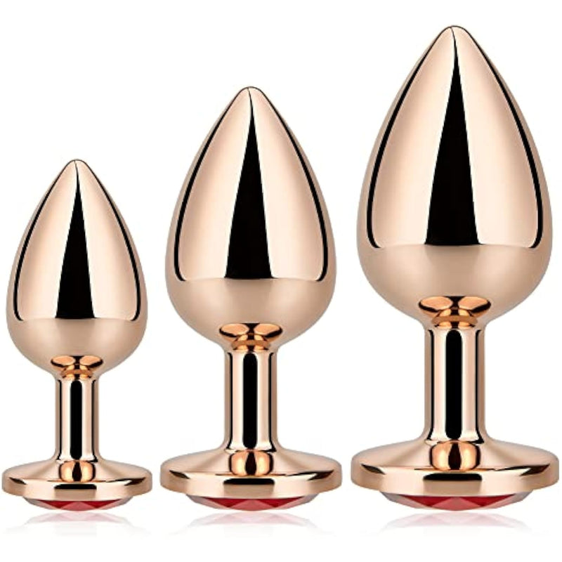 3Pcs Anal Plug Set, Sexy Toys Small Medium Large Luxury Metal Butt Toys Round Shaped Anal Trainer Jewel Butt Plug Kit Sm Adult Sex Toys For Women Men Sex Gifts