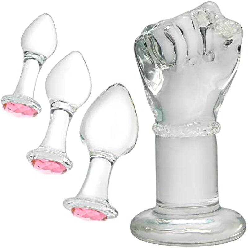 Glass Crystal Anal Plug Fist Hand Butt Plug, Pink Jewelry Anal Training Sets Toys Anal Stimulation Sex Toy For Unisex Masturbation