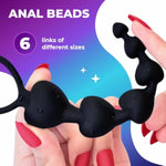 Anal Black Plug Cute Silicone Flexible Anal Chain Butt Plug With 6 Gradual Balls And Pull Loop (Black)