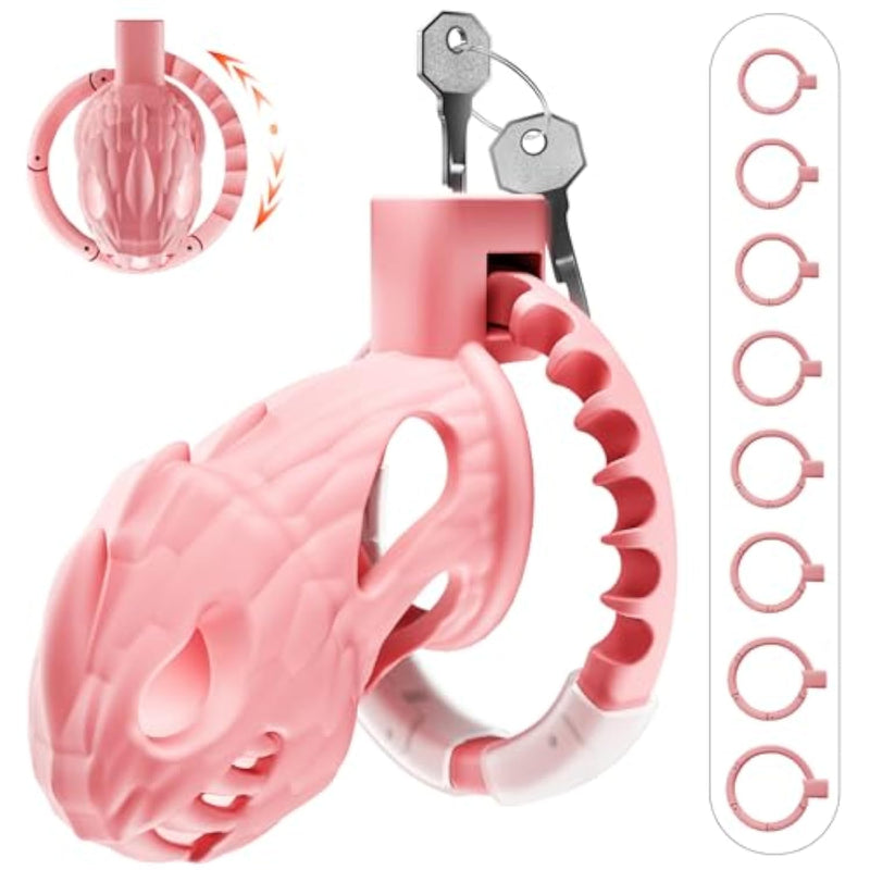 Male Chastity Cage Pink, Large Lightweight Chastity Device With Adjustable 8 Sizes And Invisible Lock, Man Penis Exercise Bondage Gear & Accessories For Men Female Adult Sex Toy