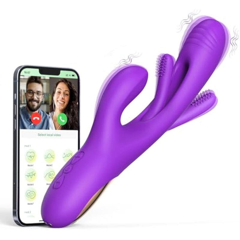 App Control Vibrator Sex Toy For Women-G Spot Vibrator Flapping Rabbit Vibrator Dildo For Woman Couple Nipple Anal Stimulation, Silicone Vibrator With 7 Licking 7 Vibrating Modes (Purple)