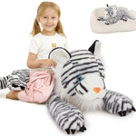 Giant White Tiger Stuffed Animal - 47” Realistic Tiger Plush Toy For Boy Girl Kid, Soft Fluffy Zoo Animal Toy Pillow For Christmas, Baby Shower Party Favor Birthday Gift